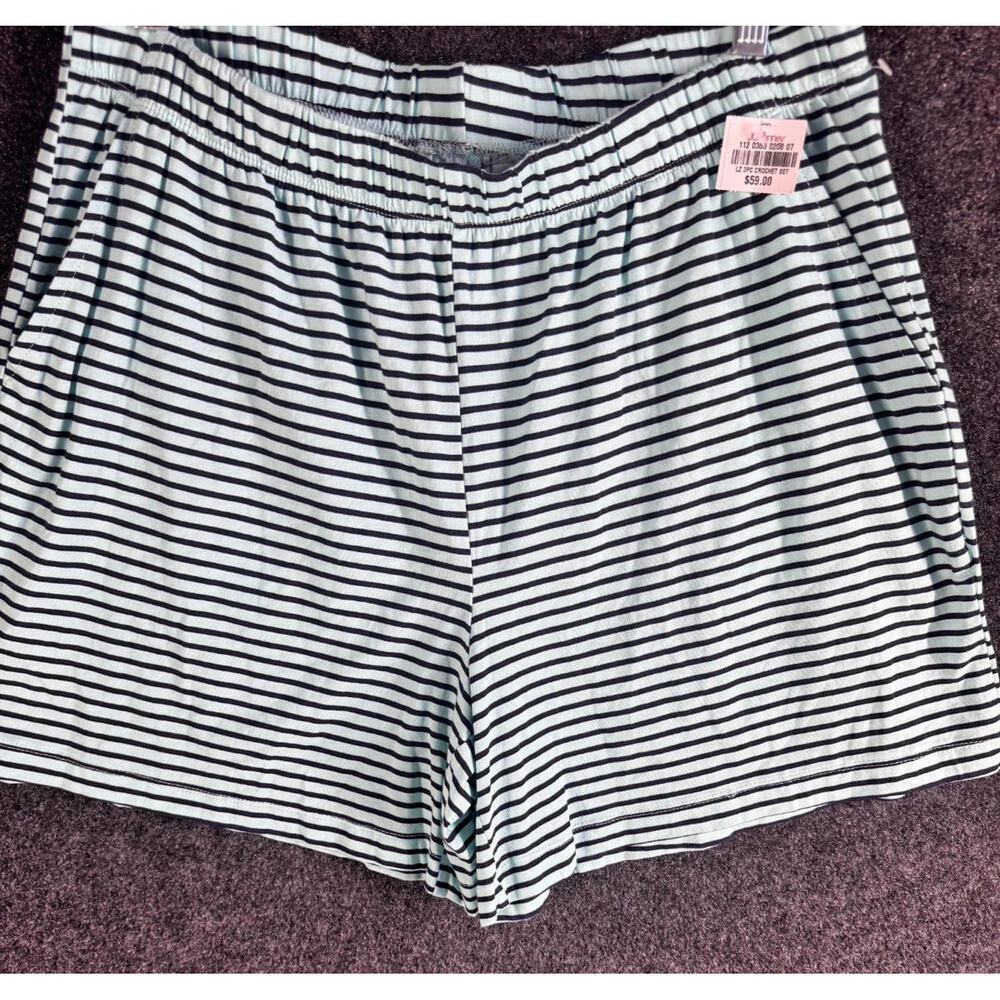 New Liz Claiborne Sleep Shorts Women L Large Blue Striped Cotton Sleepwear